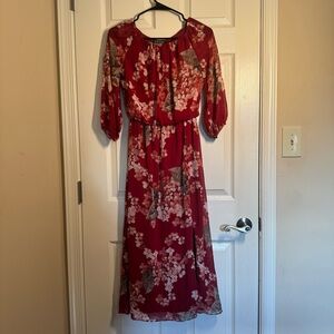 Ralph Lauren Red Floral Long Sleeve Maxi Dress